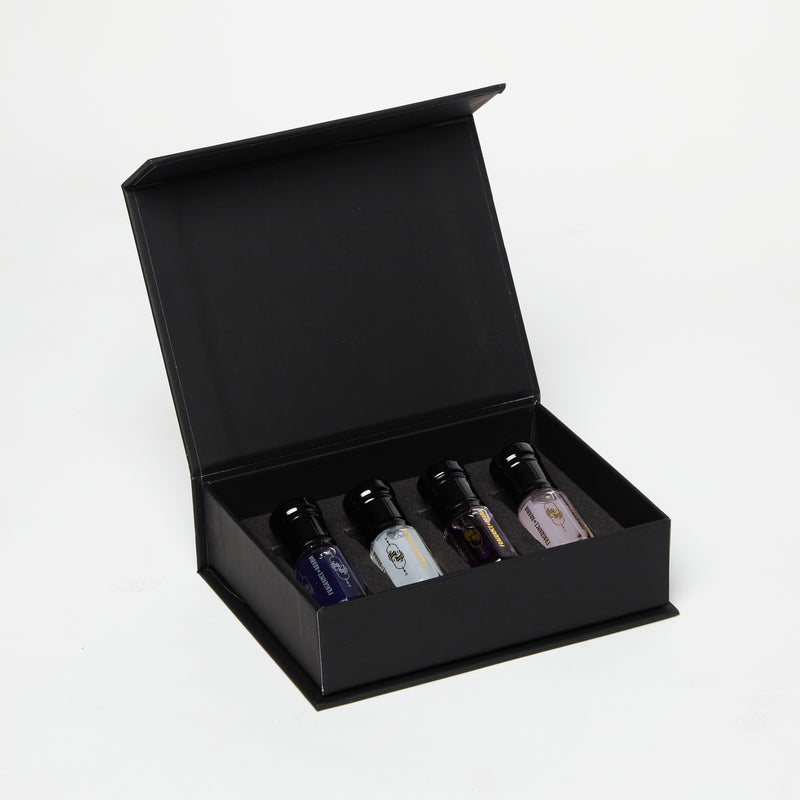 White Smoke Tahara Musk, Pink Tahara, Patchouli Musk & Blue Oud - 3ml x 4 Musk Collection Gift Box