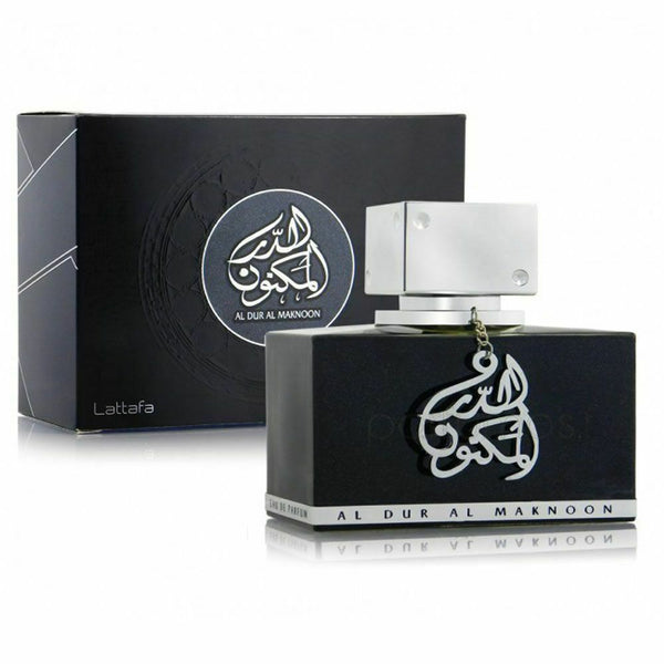 Light Gray Al Dur Al Maknoon Silver Woody Fruity Perfume By Lattafa