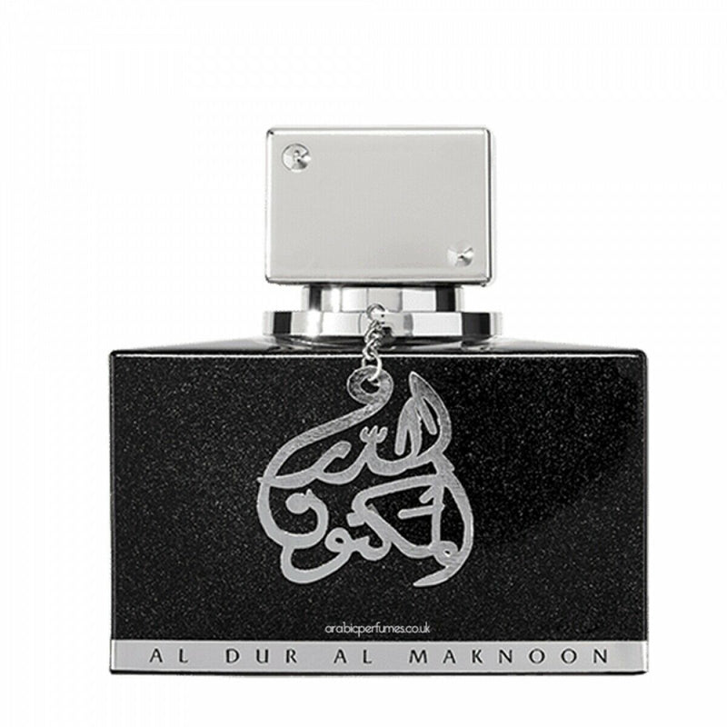 Black Al Dur Al Maknoon Silver Woody Fruity Perfume By Lattafa